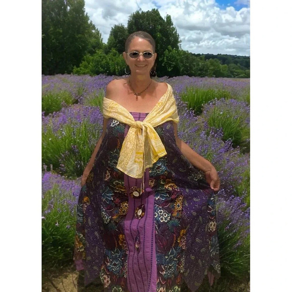 NWT Trades of Hope Yellow White Cotton Handmade Block Printed Cotton Scarf India - Picture 4 of 9